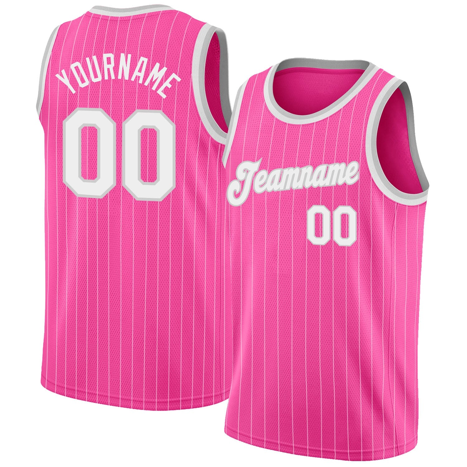 Custom Pink White Pinstripe White-Gray Authentic Basketball Jersey - Main View