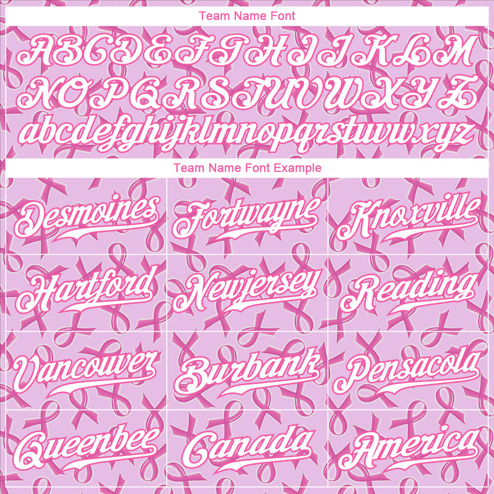 Custom Pink White 3D Pattern Design Breast Cancer Authentic Baseball Jersey view 4
