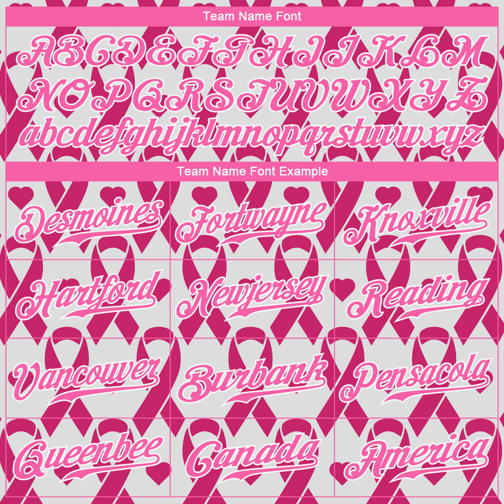 Custom Pink Pink-White 3D Pattern Design Breast Cancer Authentic Baseball Jersey view 4