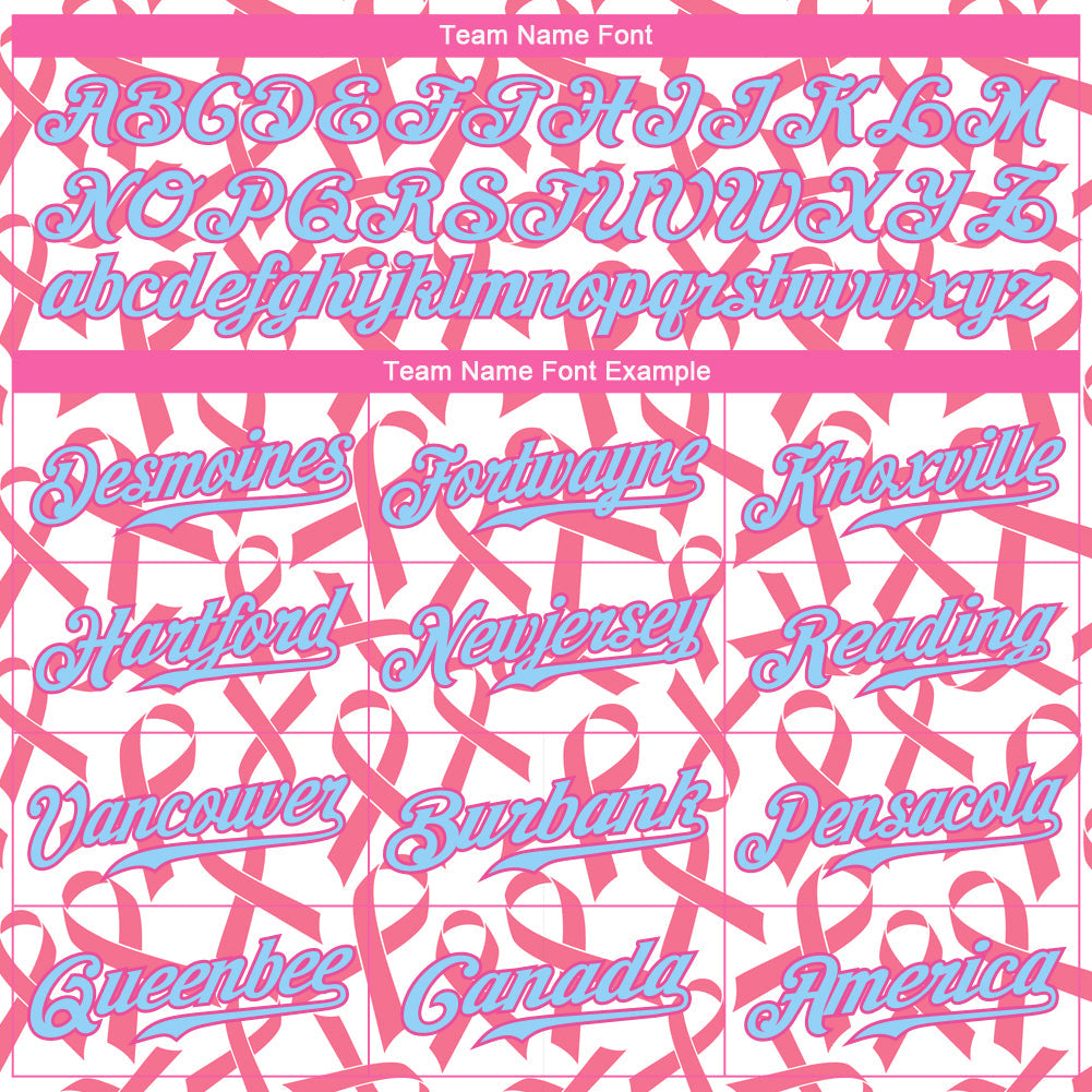 Custom Pink Light Blue-Pink 3D Pattern Design Breast Cancer Authentic Baseball Jersey view 4