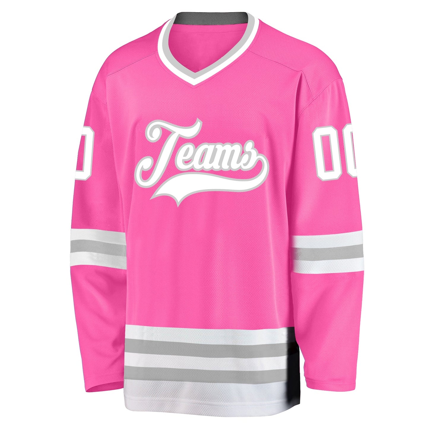 Custom Pink White-Gray Hockey Jersey view 2