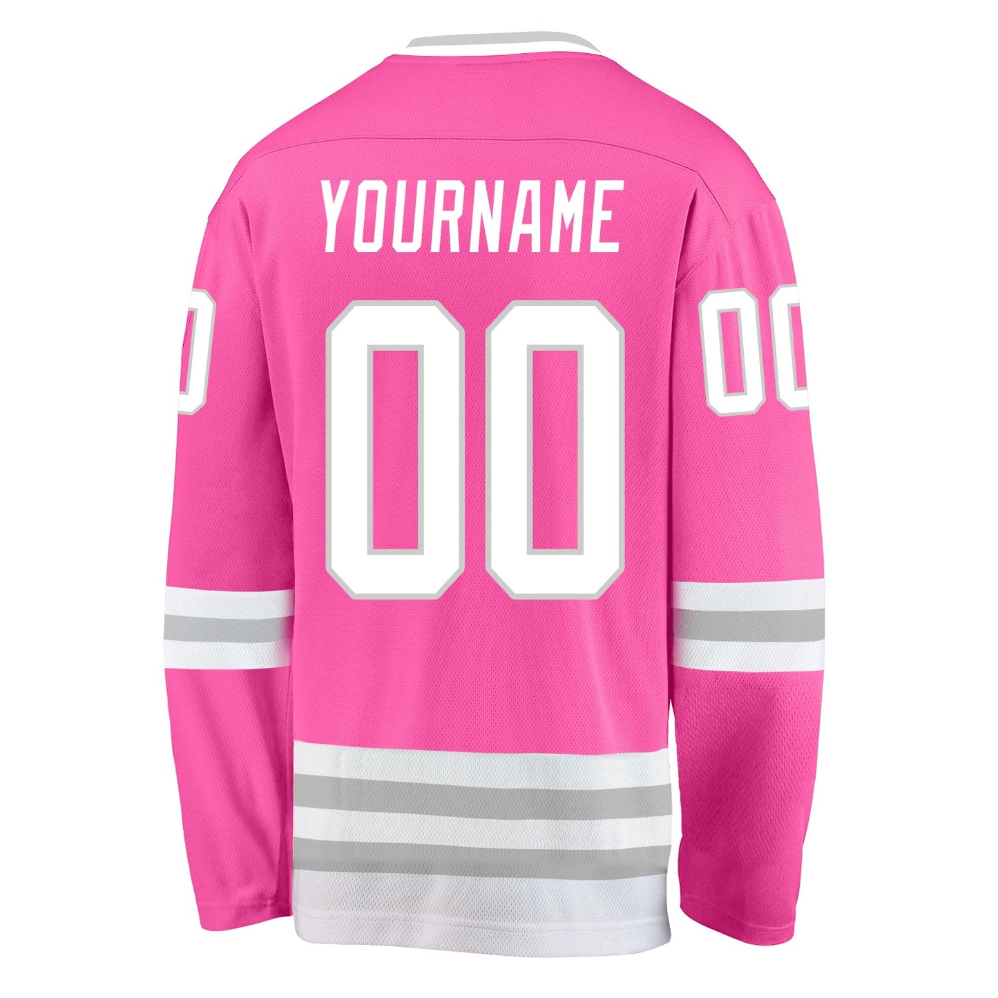 Custom Pink White-Gray Hockey Jersey view 3