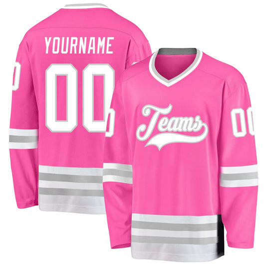 Custom Pink White-Gray Hockey Jersey - Main View