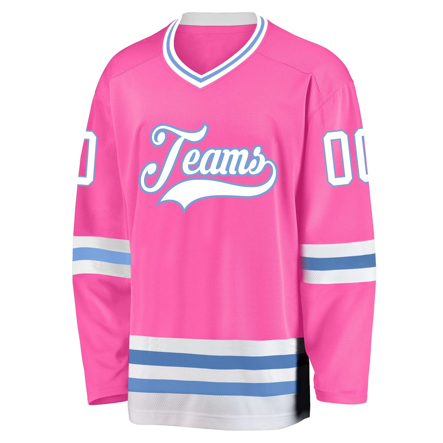 Custom Pink White-Light Blue Hockey Jersey view 2