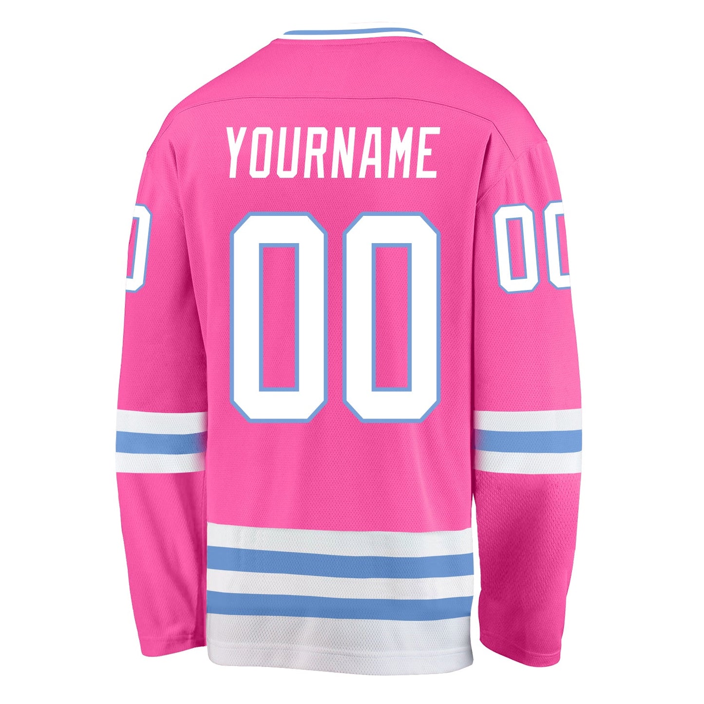 Custom Pink White-Light Blue Hockey Jersey view 3