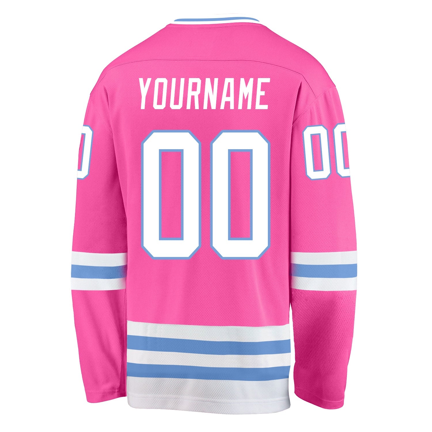 Custom Pink White-Light Blue Hockey Jersey view 3