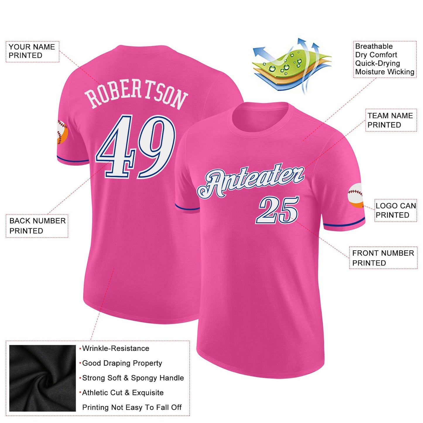 Custom Pink White-Royal Performance T-Shirt view 2