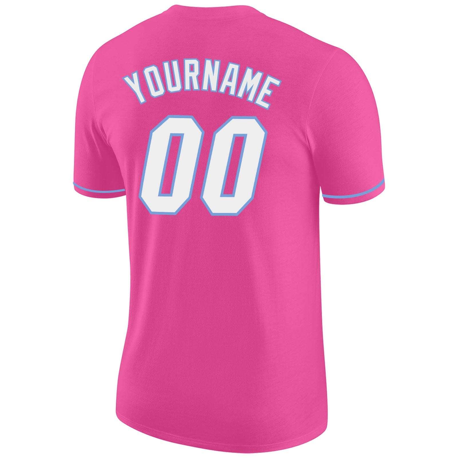 Custom Pink White-Light Blue Performance T-Shirt view 6