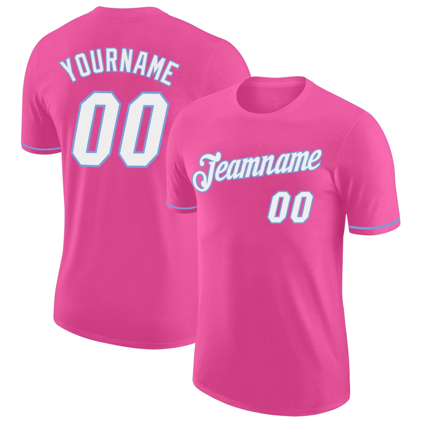 Custom Pink White-Light Blue Performance T-Shirt - Main View