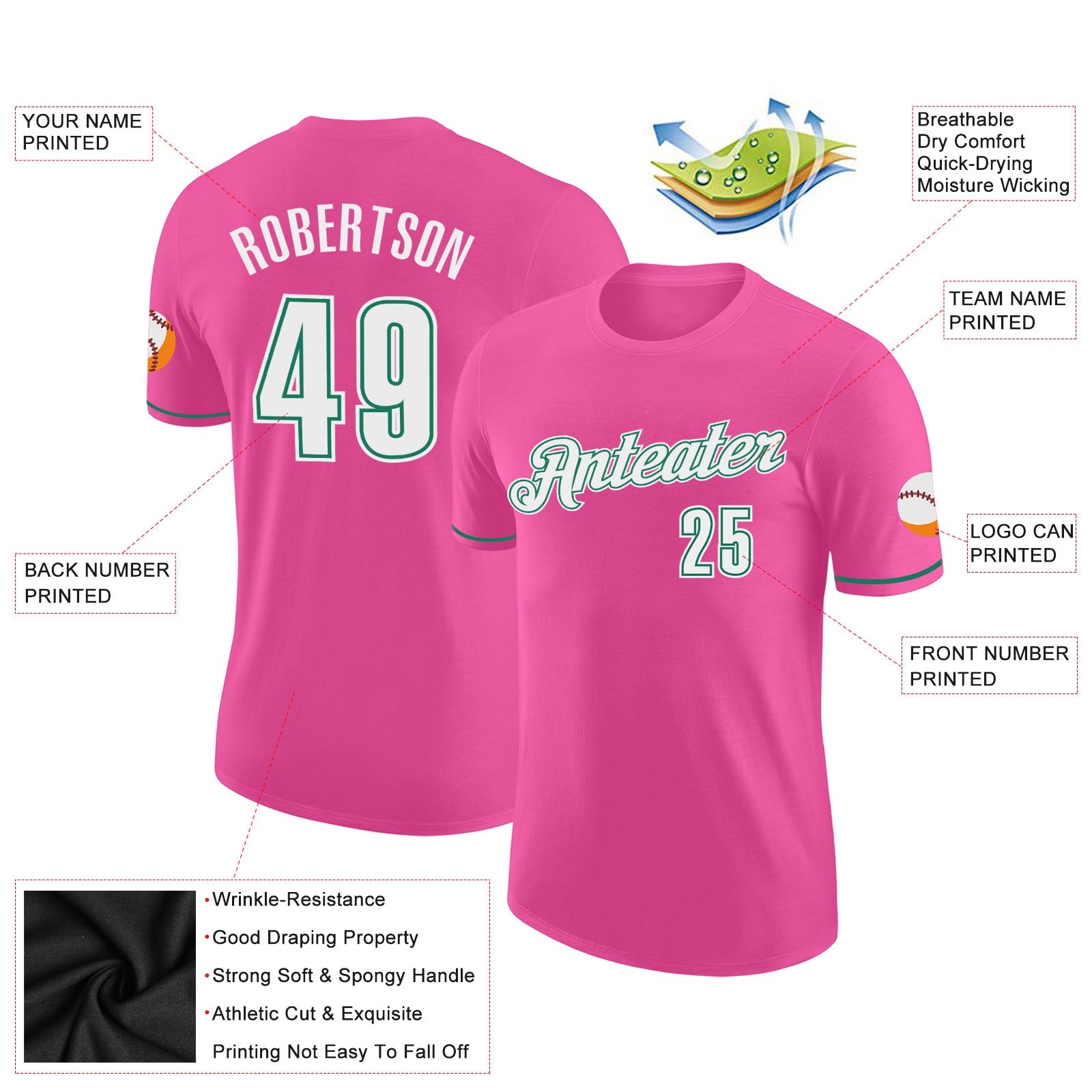 Custom Pink White-Kelly Green Performance T-Shirt view 2