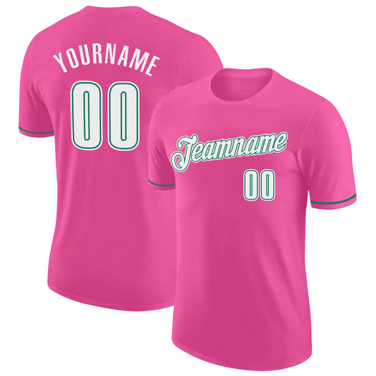 Custom Pink White-Kelly Green Performance T-Shirt - Main View