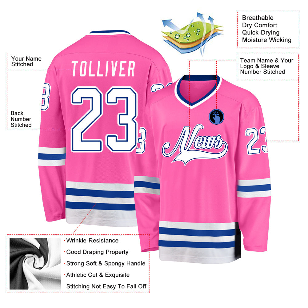 Custom Pink White-Royal Hockey Jersey view 2