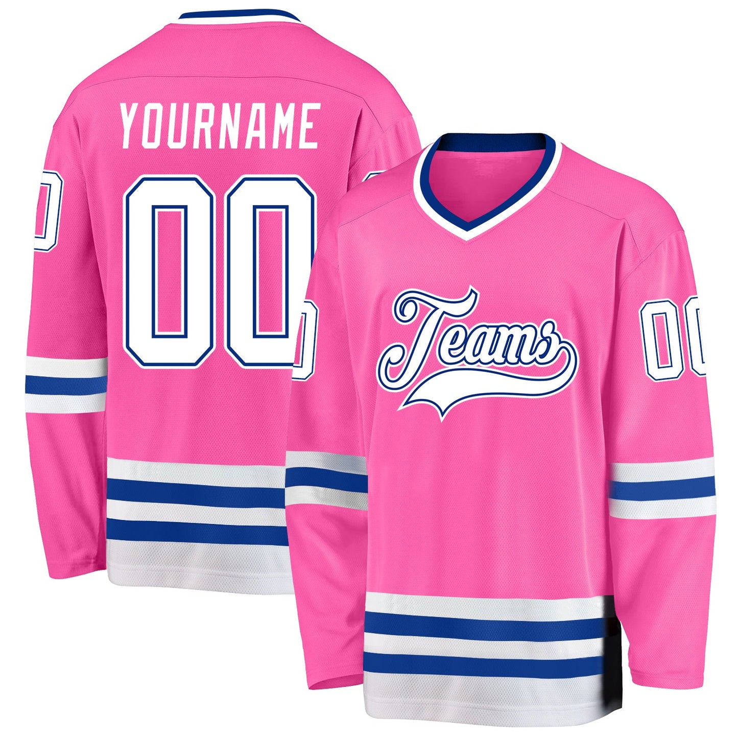 Custom Pink White-Royal Hockey Jersey - Main View