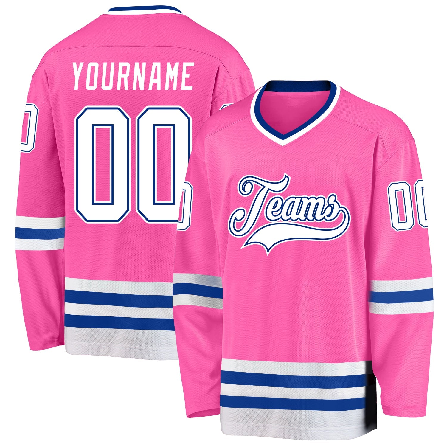 Custom Pink White-Royal Hockey Jersey - Main View