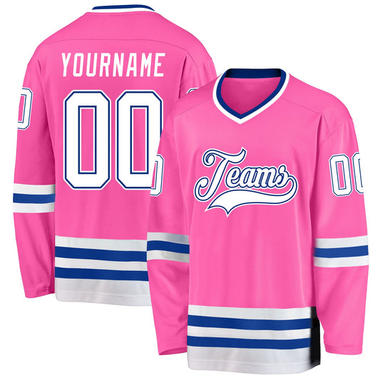 Custom Pink White-Royal Hockey Jersey - Main View
