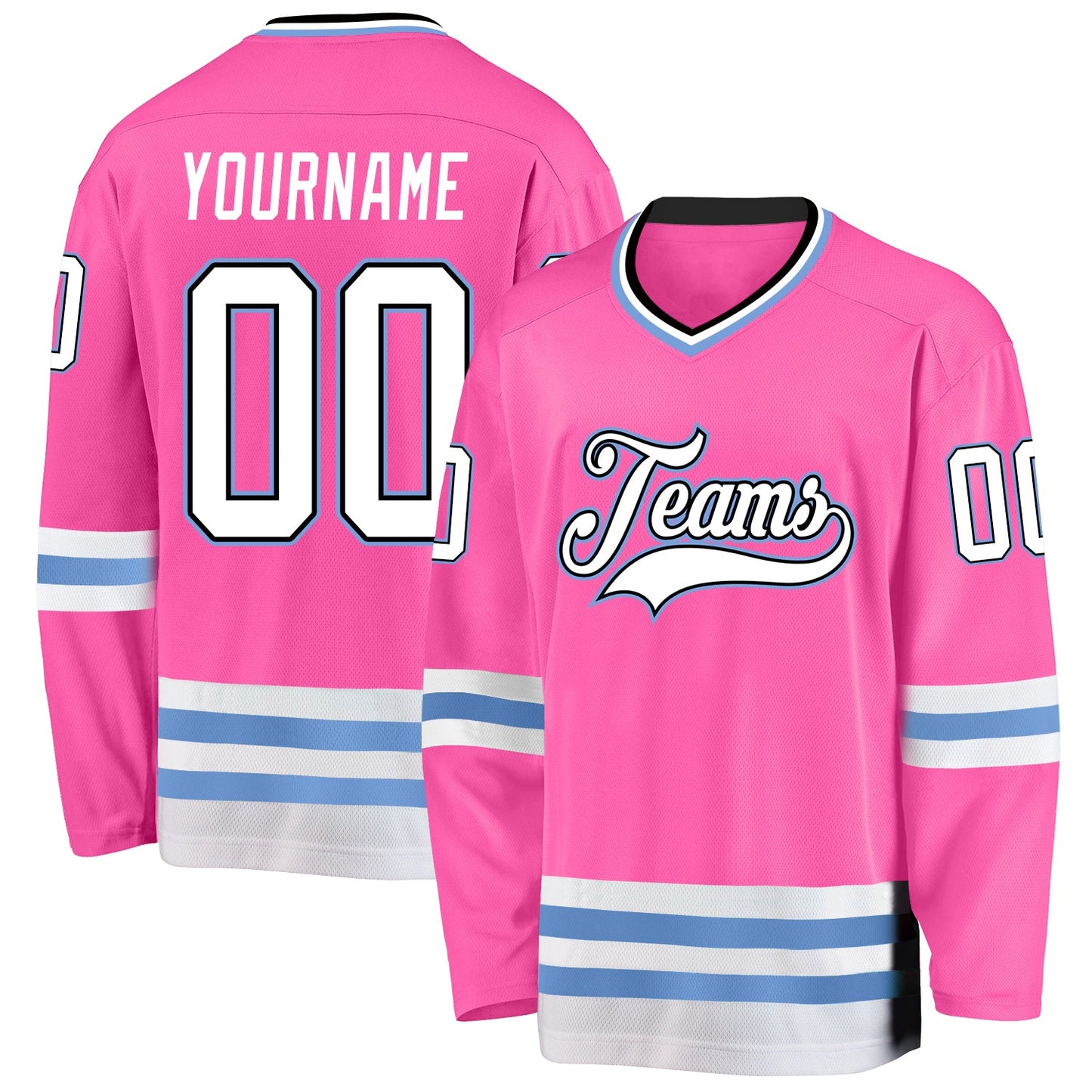Custom Pink White-Light Blue Hockey Jersey - Main View