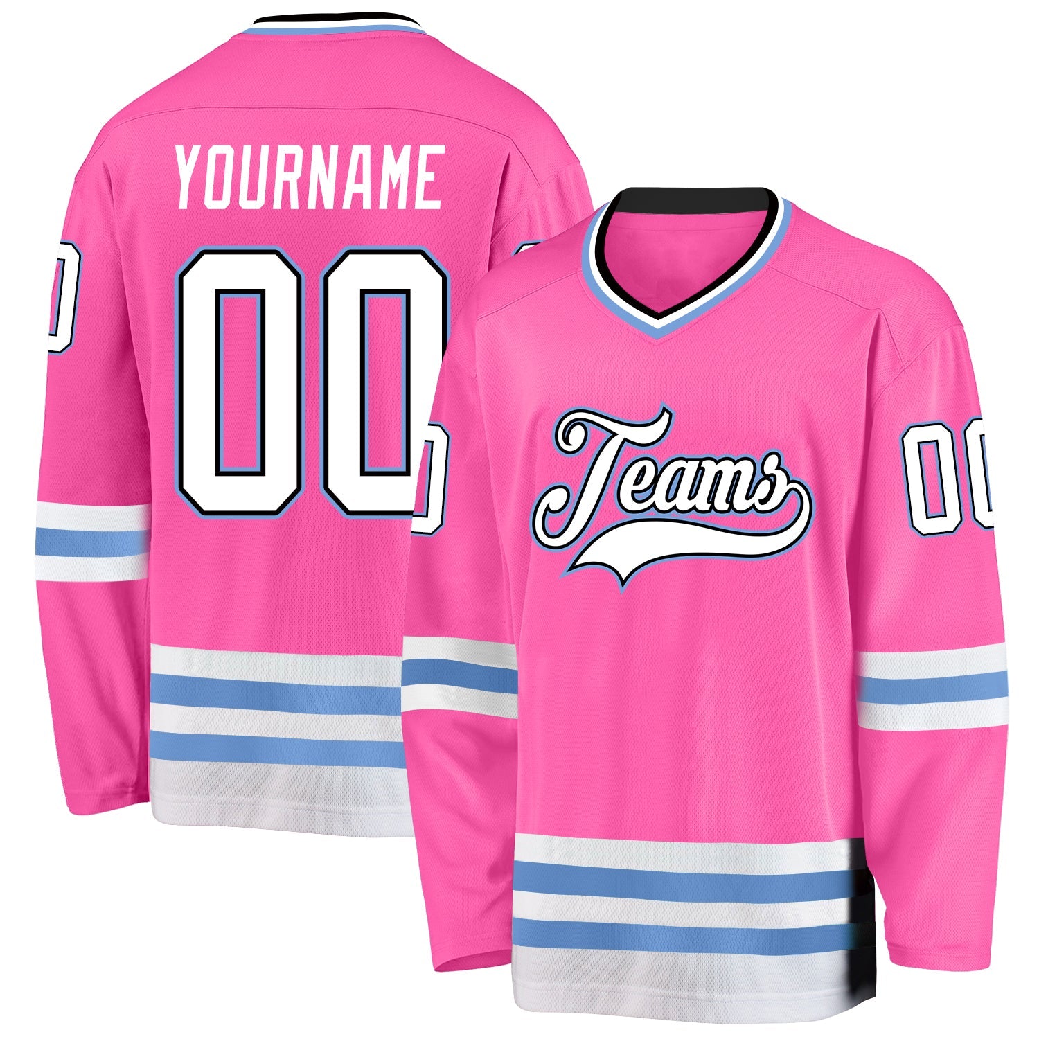 Custom Pink White-Light Blue Hockey Jersey - Main View