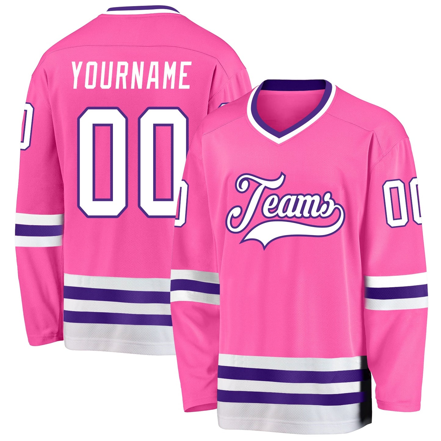 Custom Pink White-Purple Hockey Jersey - Main View