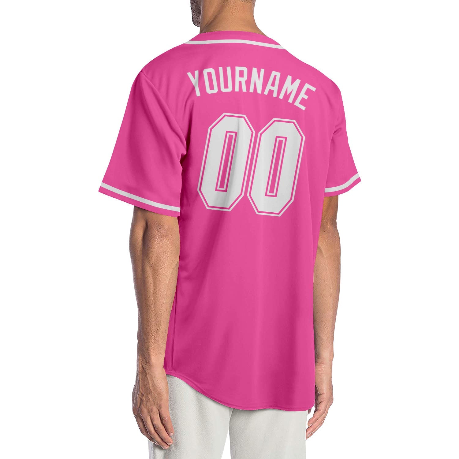 Custom Pink White Authentic Baseball Jersey view 2