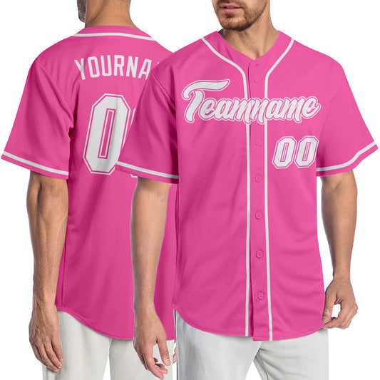 Custom Pink White Authentic Baseball Jersey - Main View