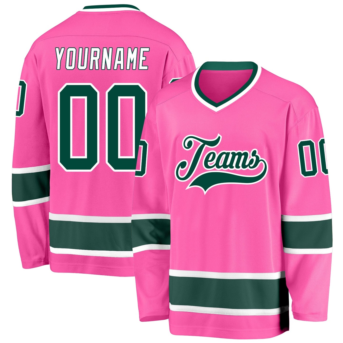 Custom Pink Green-White Hockey Jersey - Main View