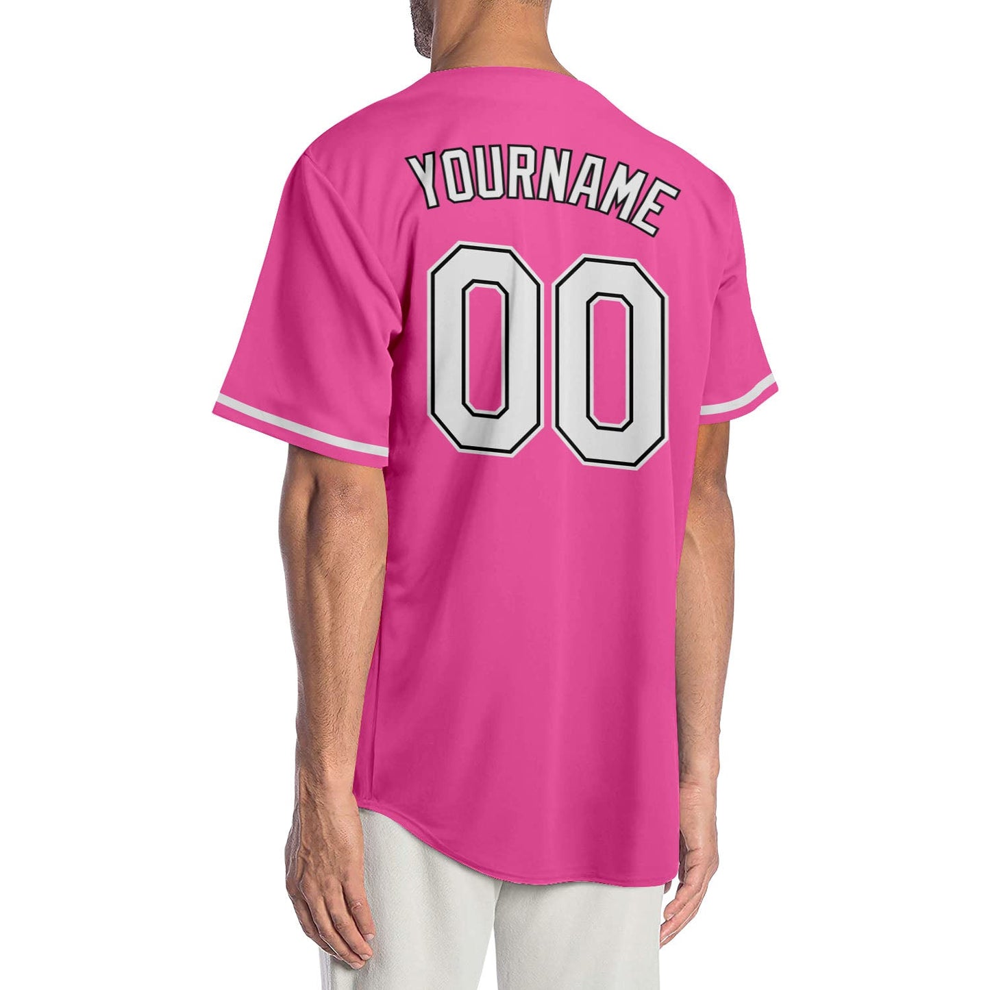 Custom Pink White-Black Authentic Baseball Jersey view 2