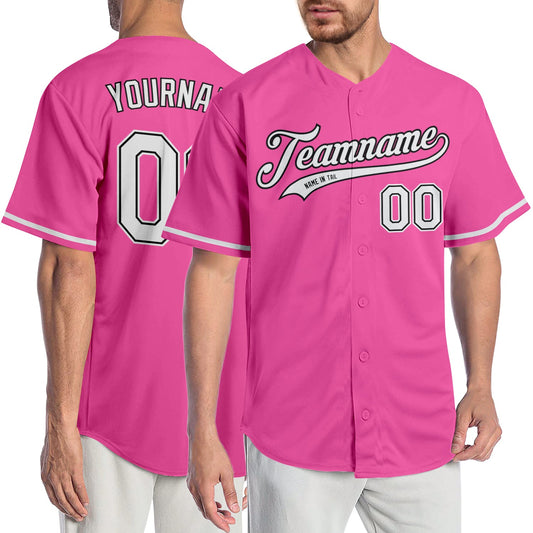 Custom Pink White-Black Authentic Baseball Jersey - Main View