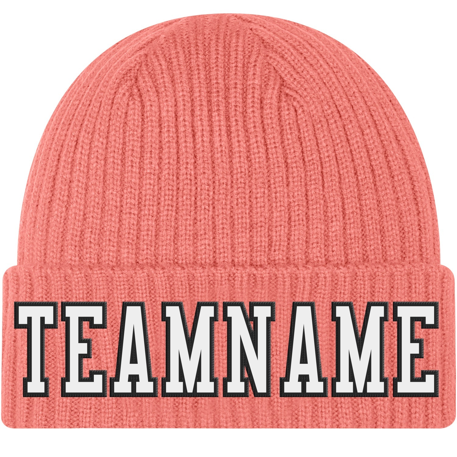 Custom Pink White-Black Stitched Cuffed Knit Hat - Main View