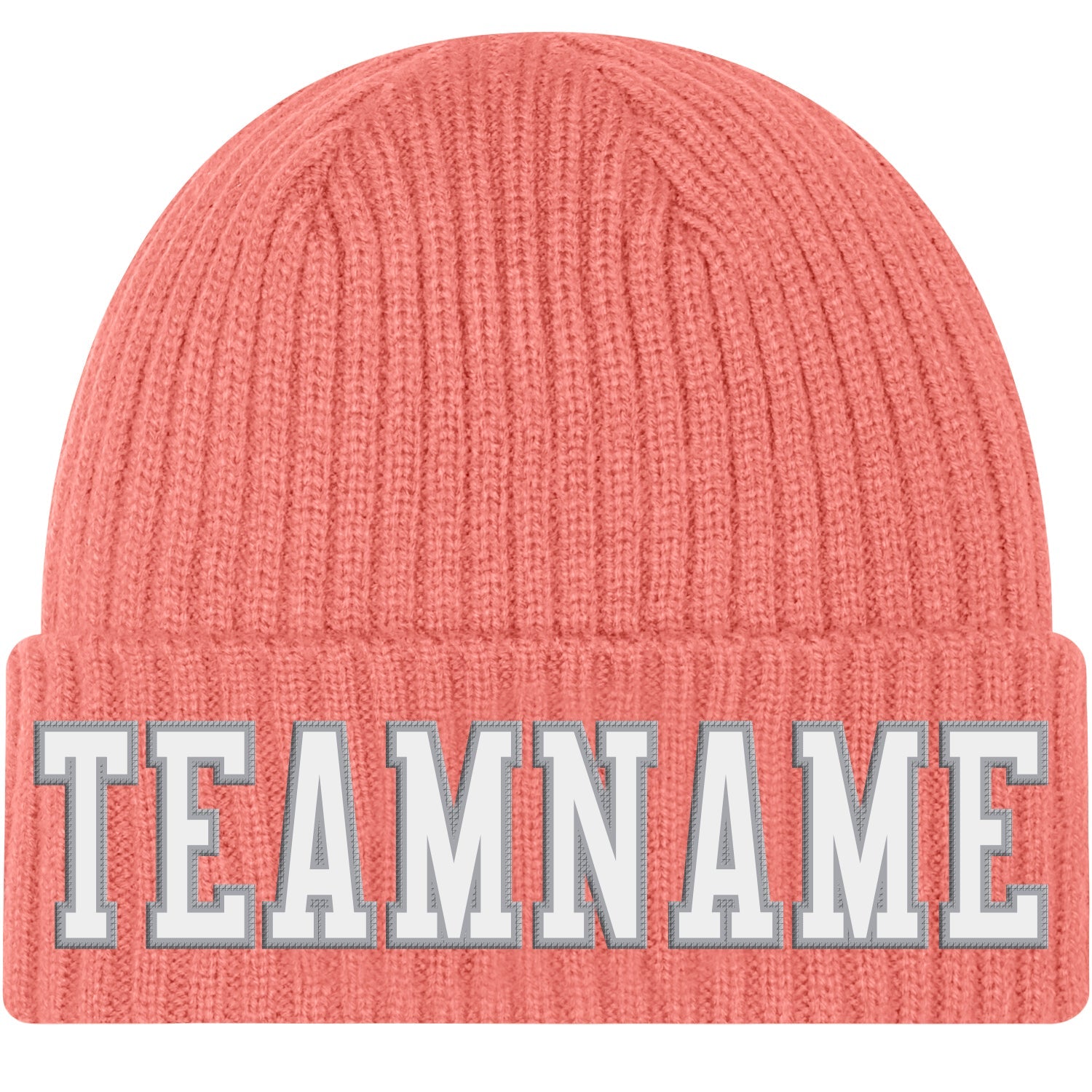 Custom Pink White-Gray Stitched Cuffed Knit Hat - Main View