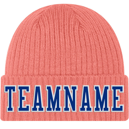 Custom Pink Royal-White Stitched Cuffed Knit Hat - Main View