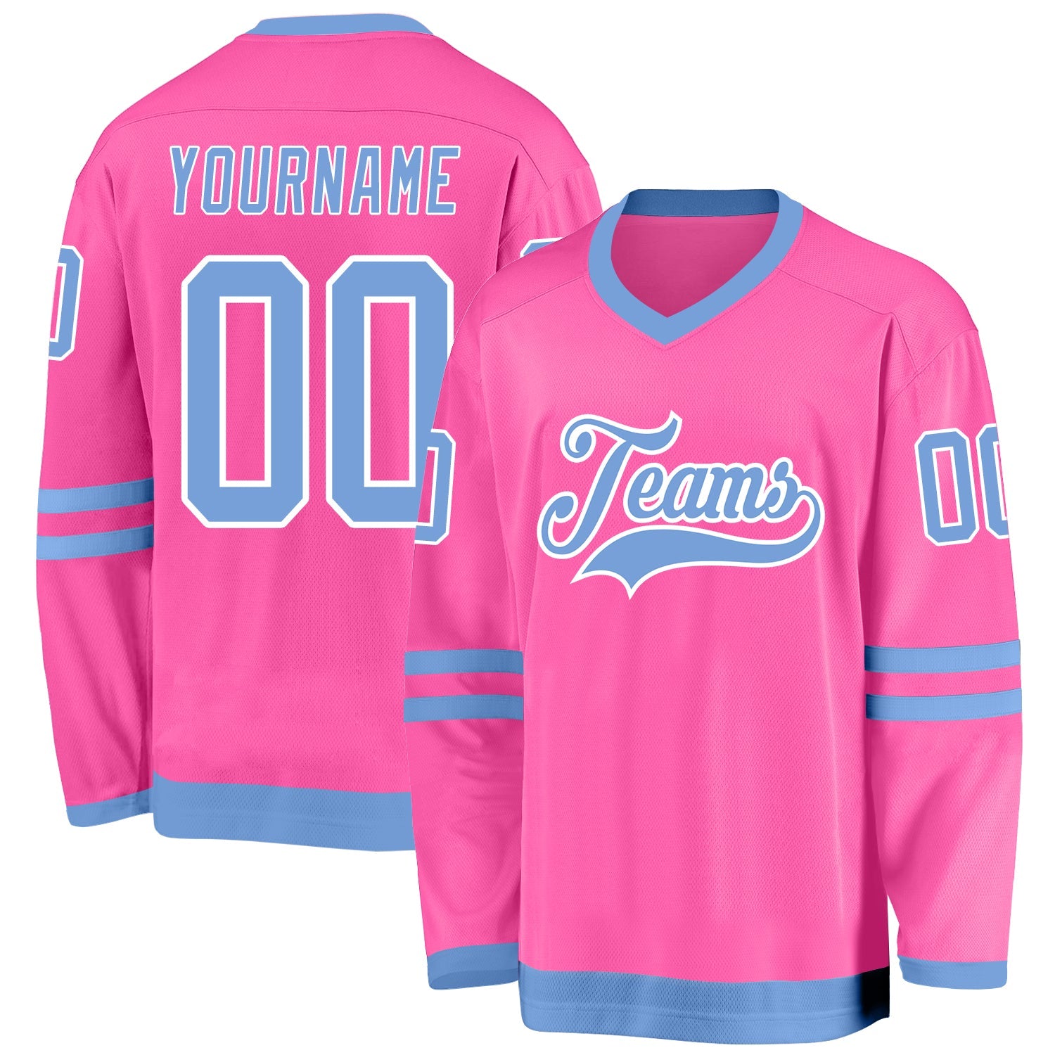 Custom Pink Light Blue-White Hockey Jersey - Main View