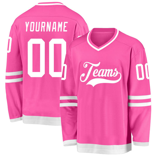 Custom Pink White Hockey Jersey - Main View