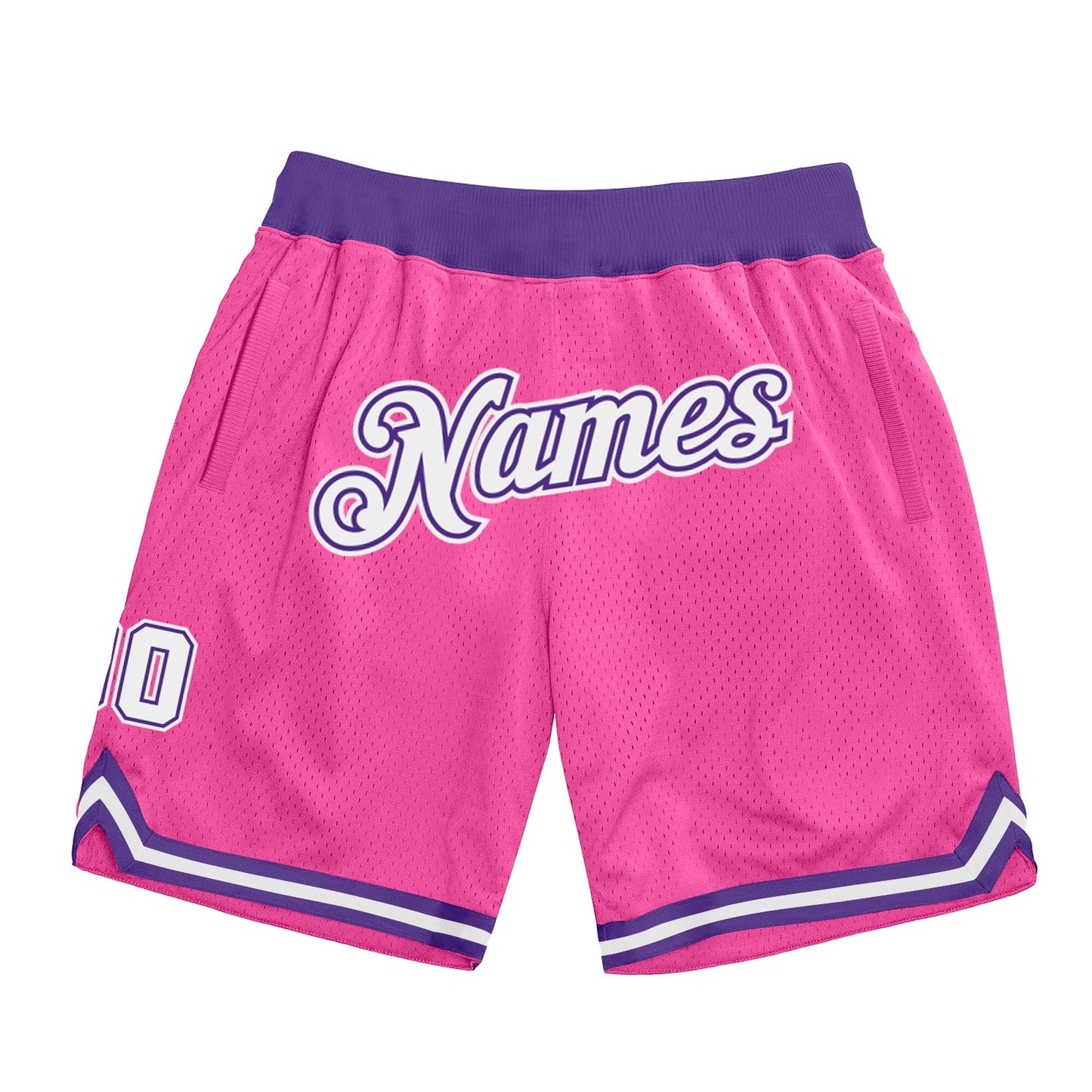 Custom Pink White-Purple Authentic Throwback Basketball Shorts - Main View
