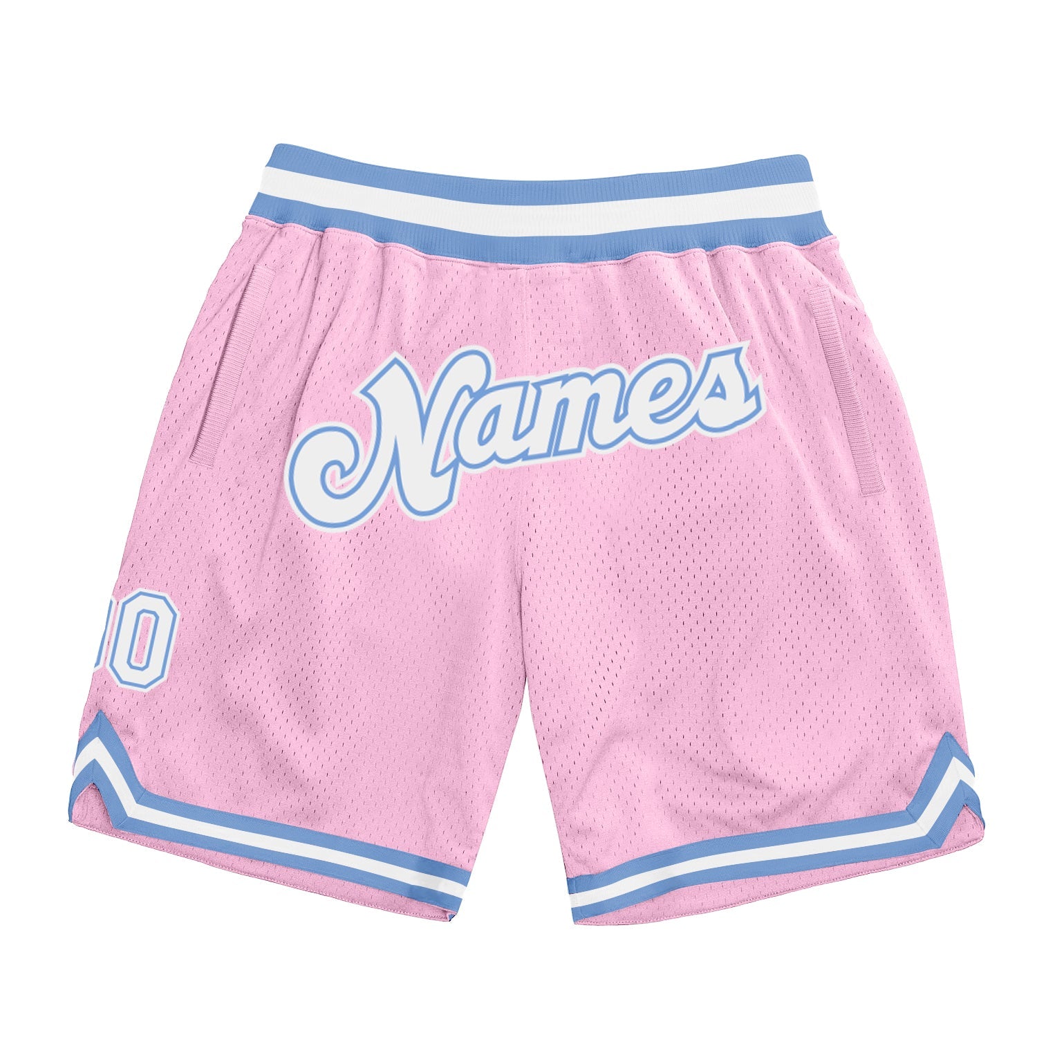 Custom Light Pink White-Light Blue Authentic Throwback Basketball Shorts - Main View