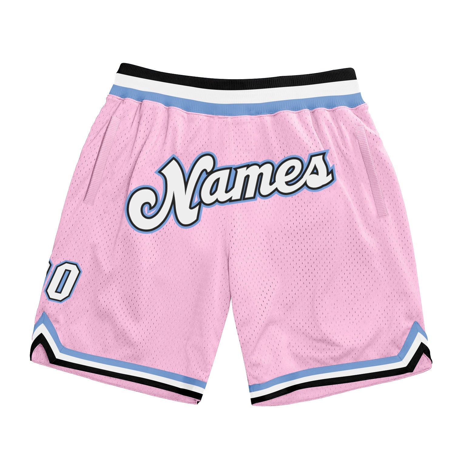Custom Light Pink White-Light Blue Authentic Throwback Basketball Shorts - Main View