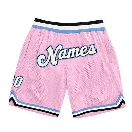 Custom Light Pink White-Light Blue Authentic Throwback Basketball Shorts - Main View