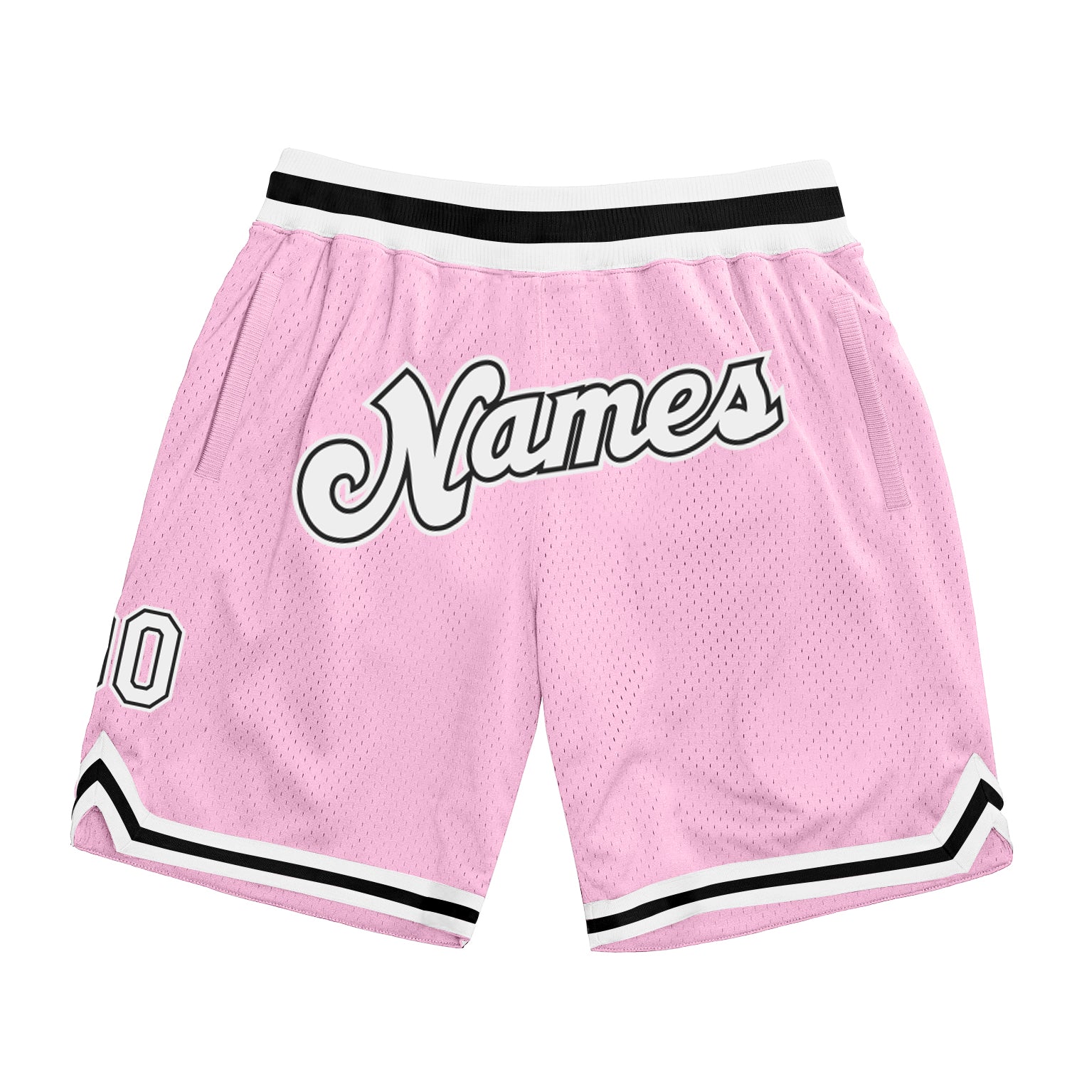 Custom Light Pink White-Black Authentic Throwback Basketball Shorts - Main View