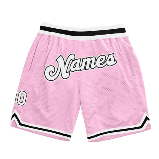 Custom Light Pink White-Black Authentic Throwback Basketball Shorts - Main View