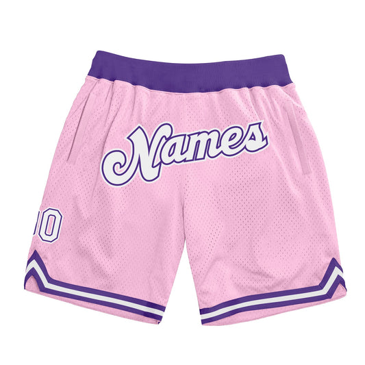 Custom Light Pink White-Purple Authentic Throwback Basketball Shorts - Main View