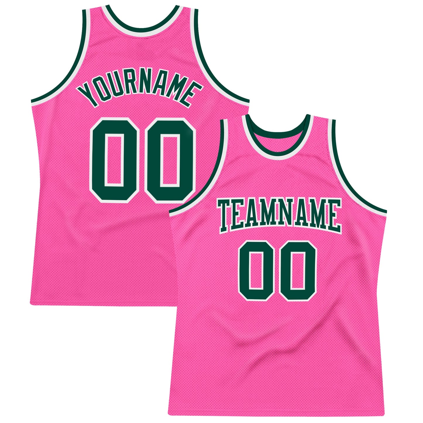 Custom Pink Green-White Authentic Throwback Basketball Jersey - Main View