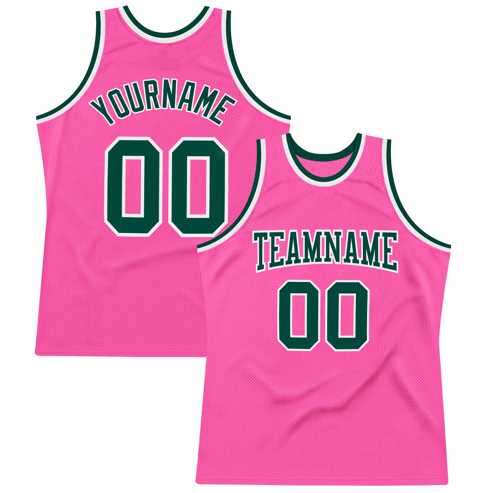Custom Pink Green-White Authentic Throwback Basketball Jersey - Main View