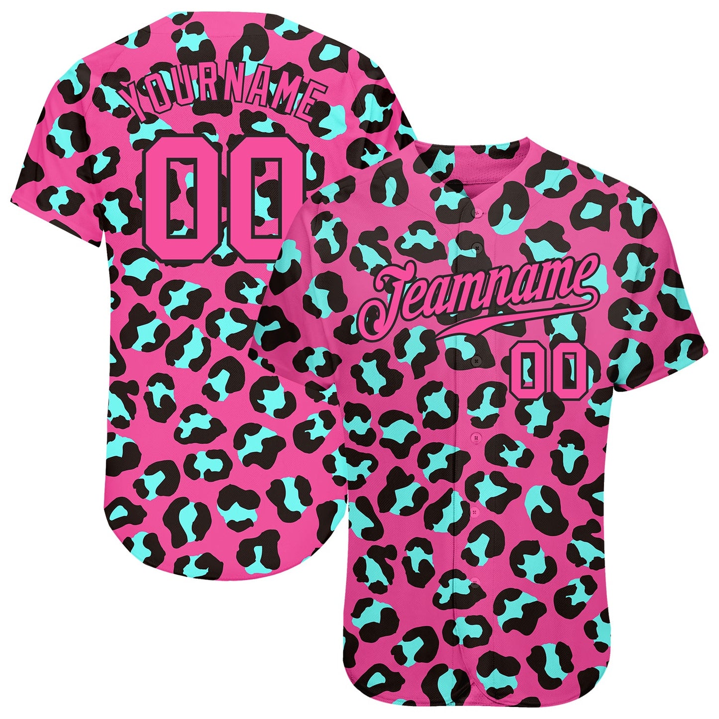 Custom Pink Pink-Black 3D Pattern Design Leopard Authentic Baseball Jersey - Main View