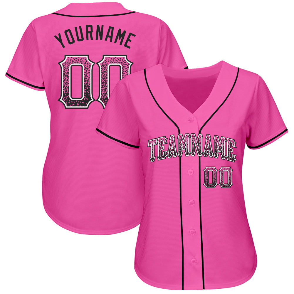 Custom Pink Black-White Authentic Drift Fashion Baseball Jersey view 2