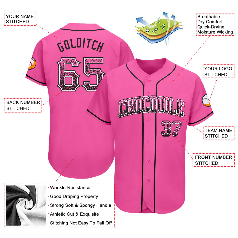 Custom Pink Black-White Authentic Drift Fashion Baseball Jersey view 3