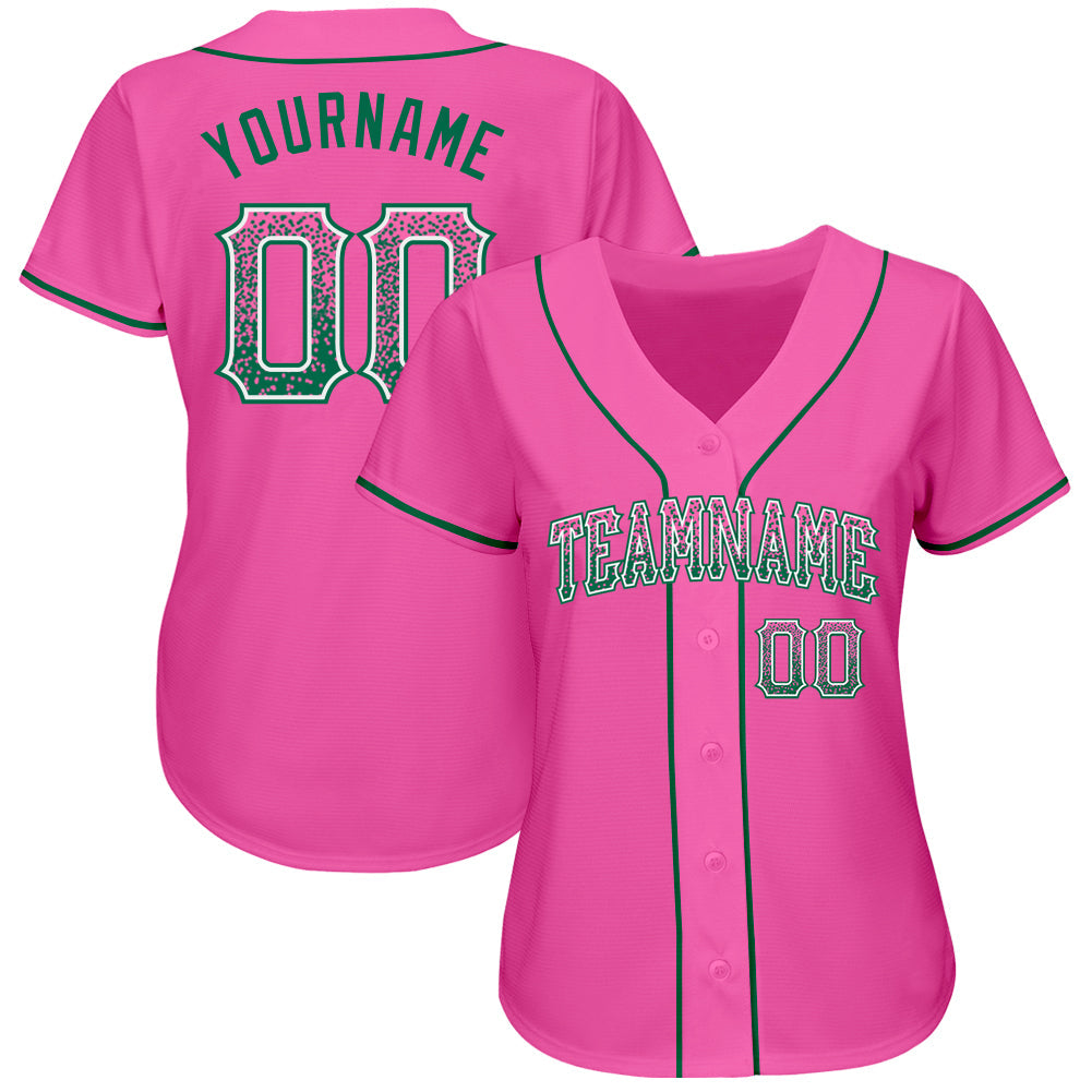 Custom Pink Kelly Green-White Authentic Drift Fashion Baseball Jersey view 2