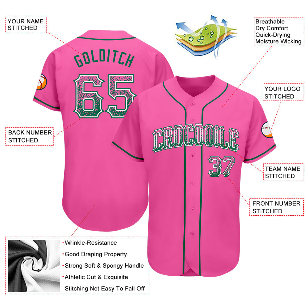 Custom Pink Kelly Green-White Authentic Drift Fashion Baseball Jersey view 3