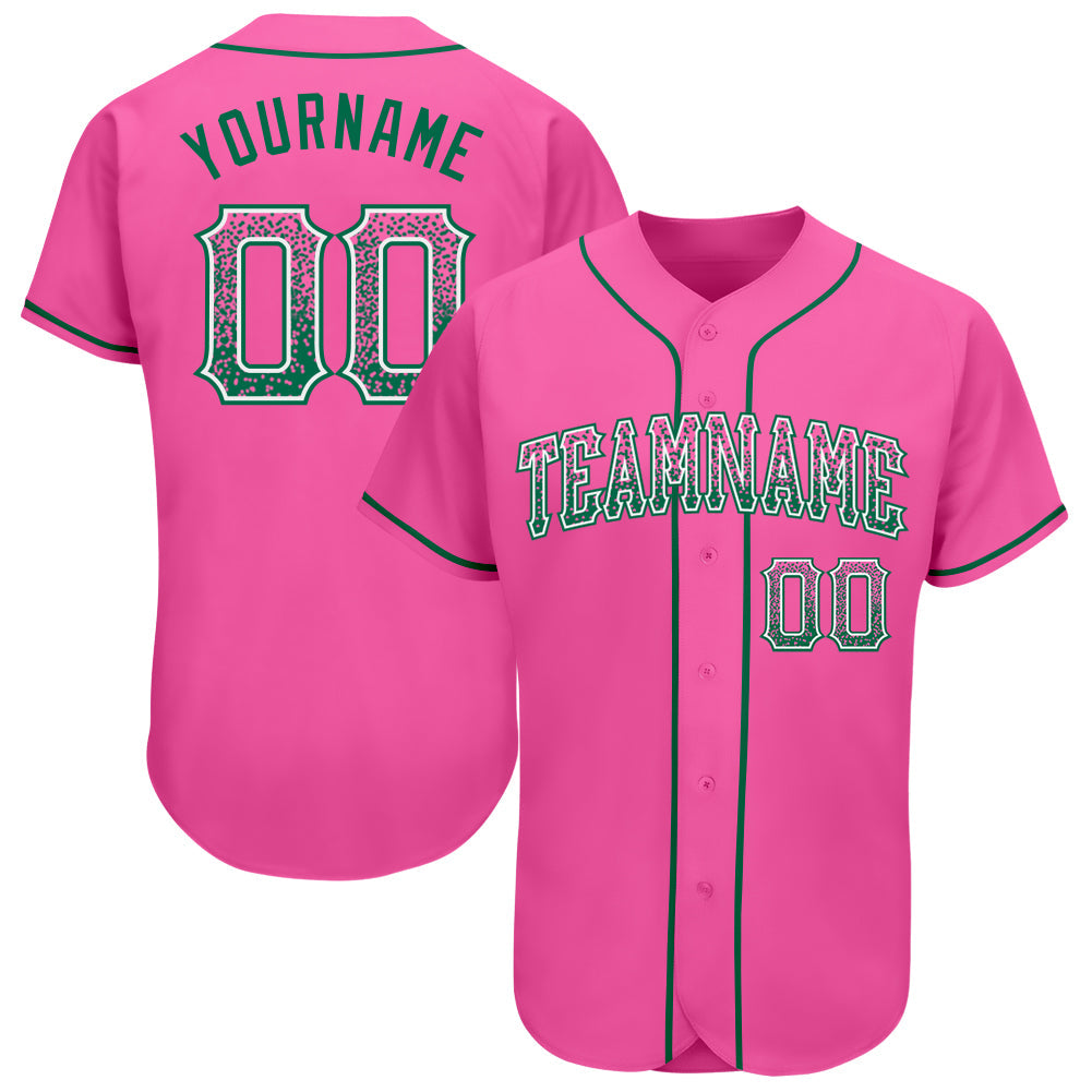 Custom Pink Kelly Green-White Authentic Drift Fashion Baseball Jersey - Main View