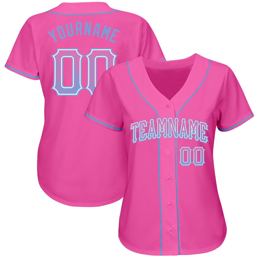 Custom Pink Light Blue-White Authentic Drift Fashion Baseball Jersey view 2