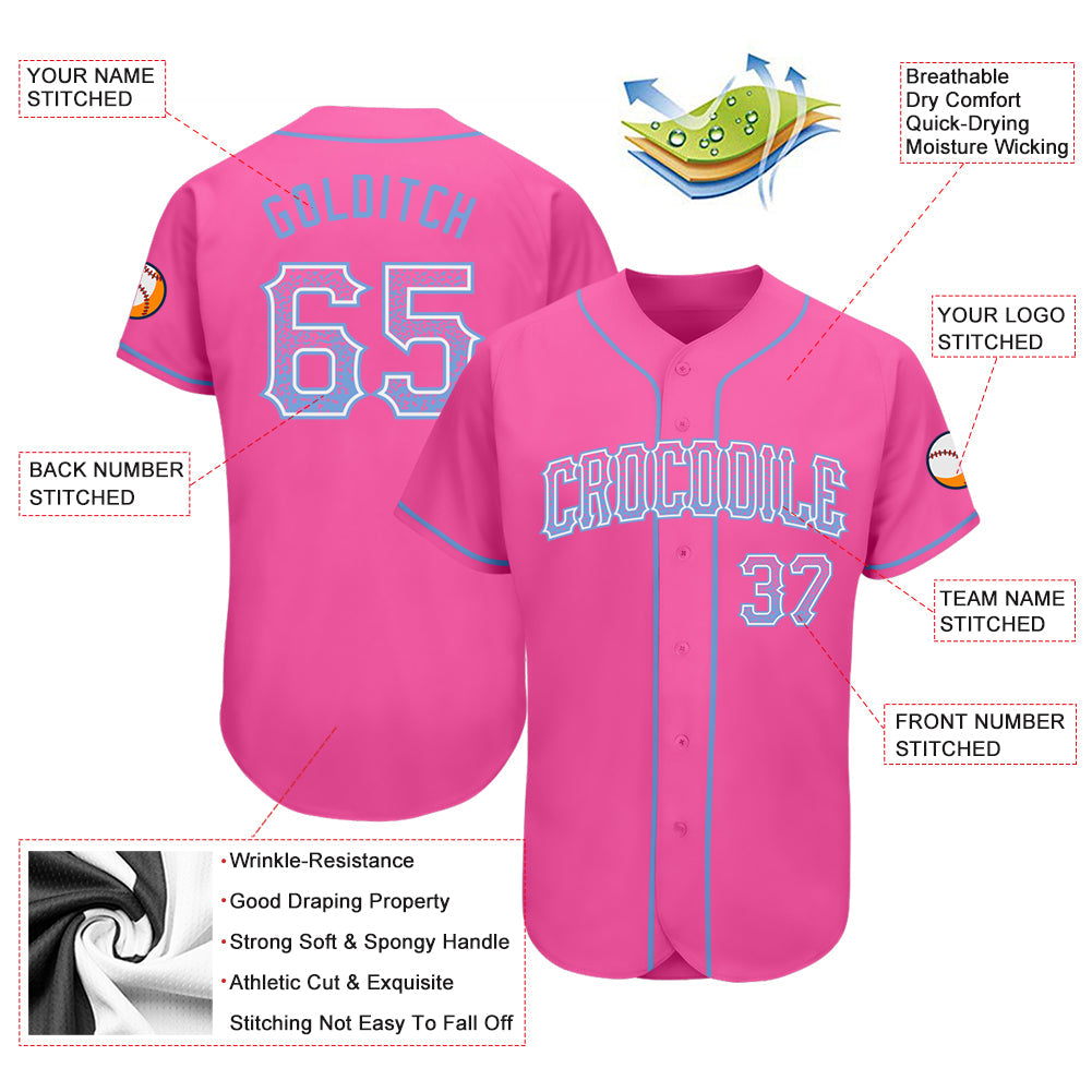 Custom Pink Light Blue-White Authentic Drift Fashion Baseball Jersey view 3