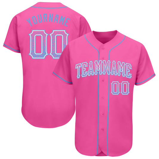 Custom Pink Light Blue-White Authentic Drift Fashion Baseball Jersey - Main View